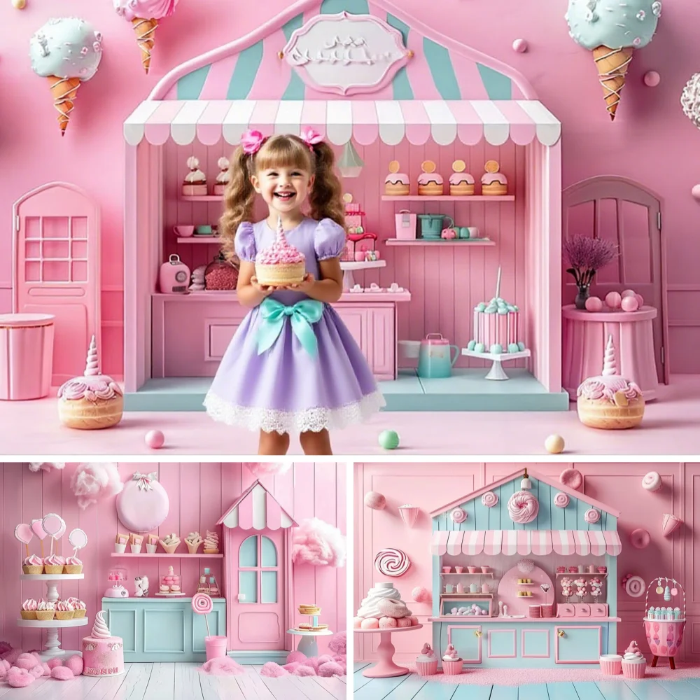 

Candy Dessert Party Background Pink Candy Shop Donuts Girl Birthday Portrait Backdrop Kids Cake Smash Banner Photozone Studio