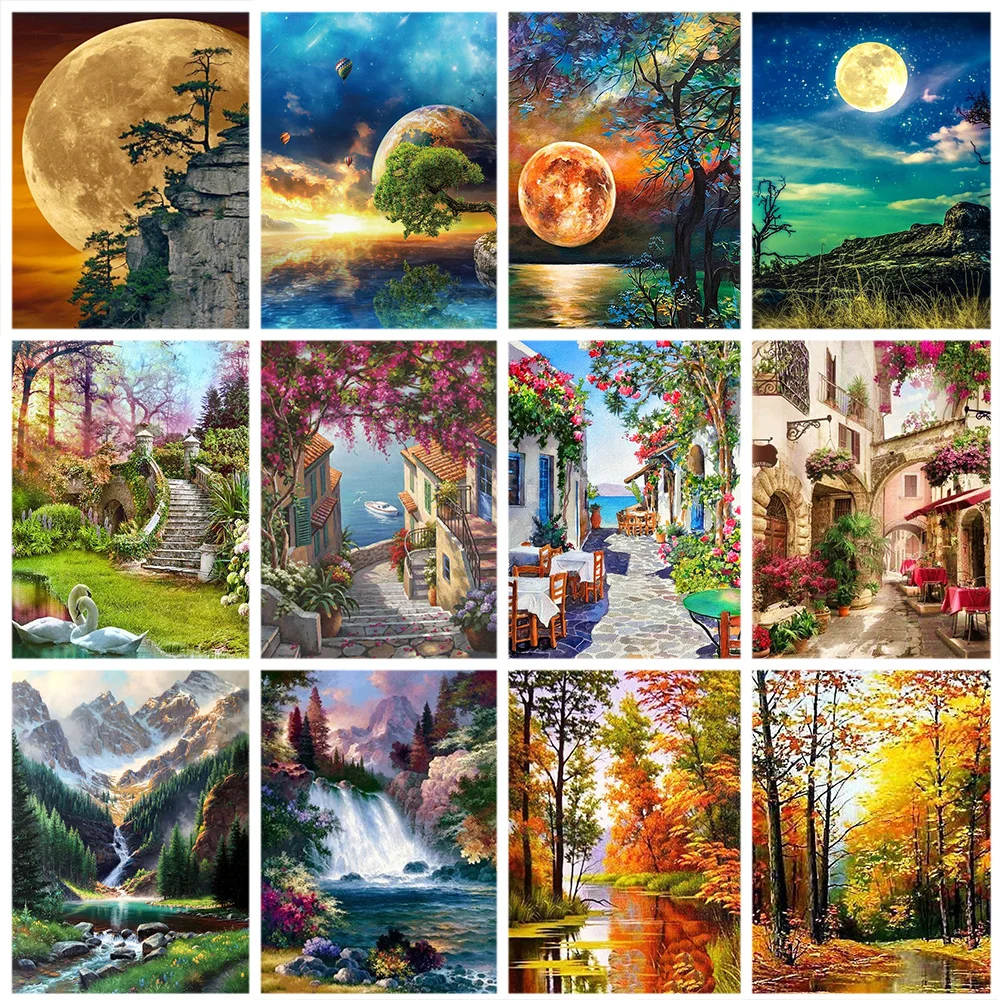 

Miaodu 5D Diamond Painting Scenery Seaside Mosaic Cross Stitch Kits Rhinestones Waterfall Handmade Needlework Home Decor