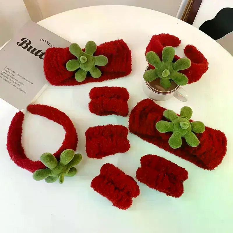 1/2pcs/set Strawberry Face Wash Hair Bands Hair Bands For Girls Basic Utility Makeup Applying Mask Headband Hair Ties