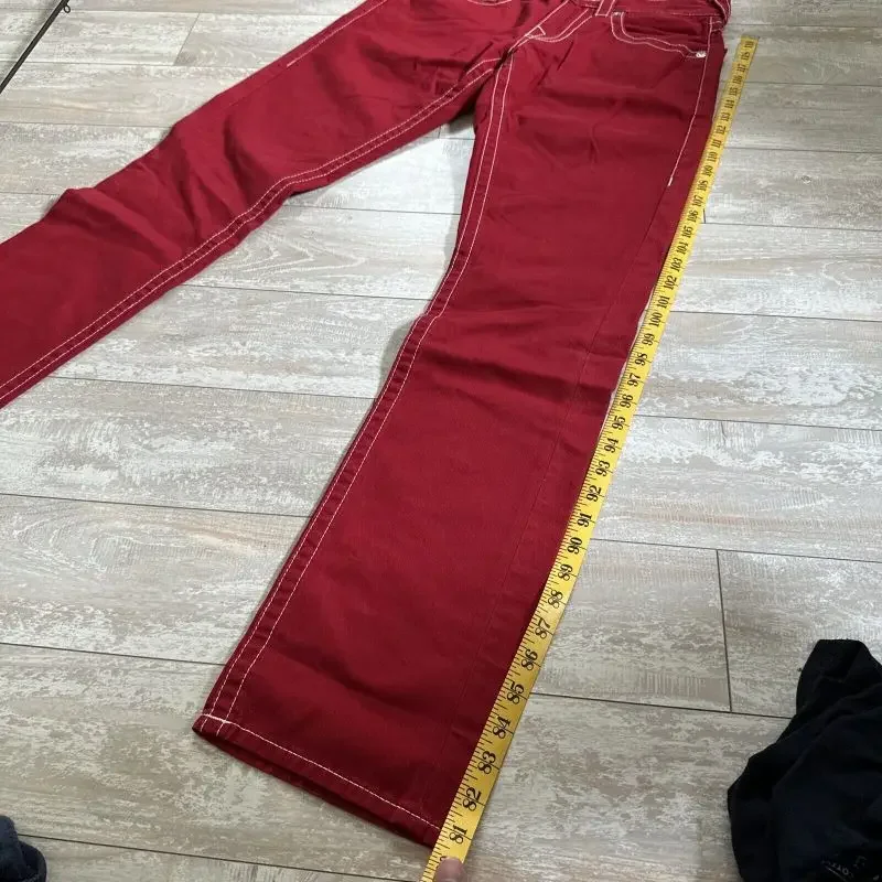 Harajuku Y2k red religious jeans Big Buddha red and white stitching street casual loose hip hop straight jeans men clothes