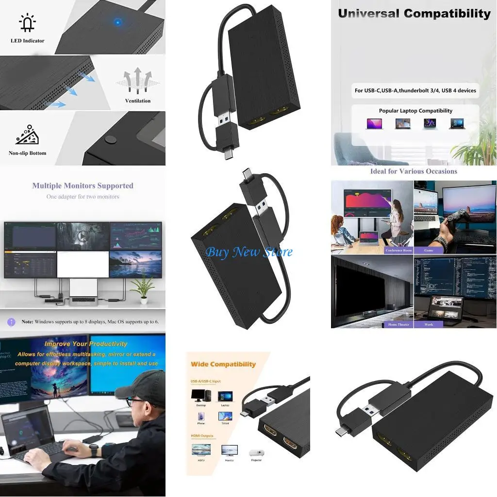 

20CE USB TypeC Double Output Adapter Support 4k 3840x2160@30Hz for Multiple Monitors Expand Screen