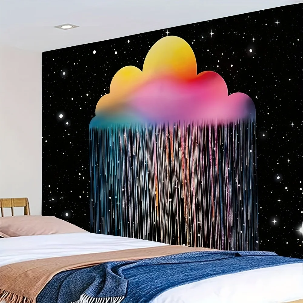 VIKAMA Rainbow Cloud Rain Tapestry Starry Sky Galaxy Wall Hanging Trippy Aesthetic Backdrop for Bedroom Dorm Kawaii Room Decor