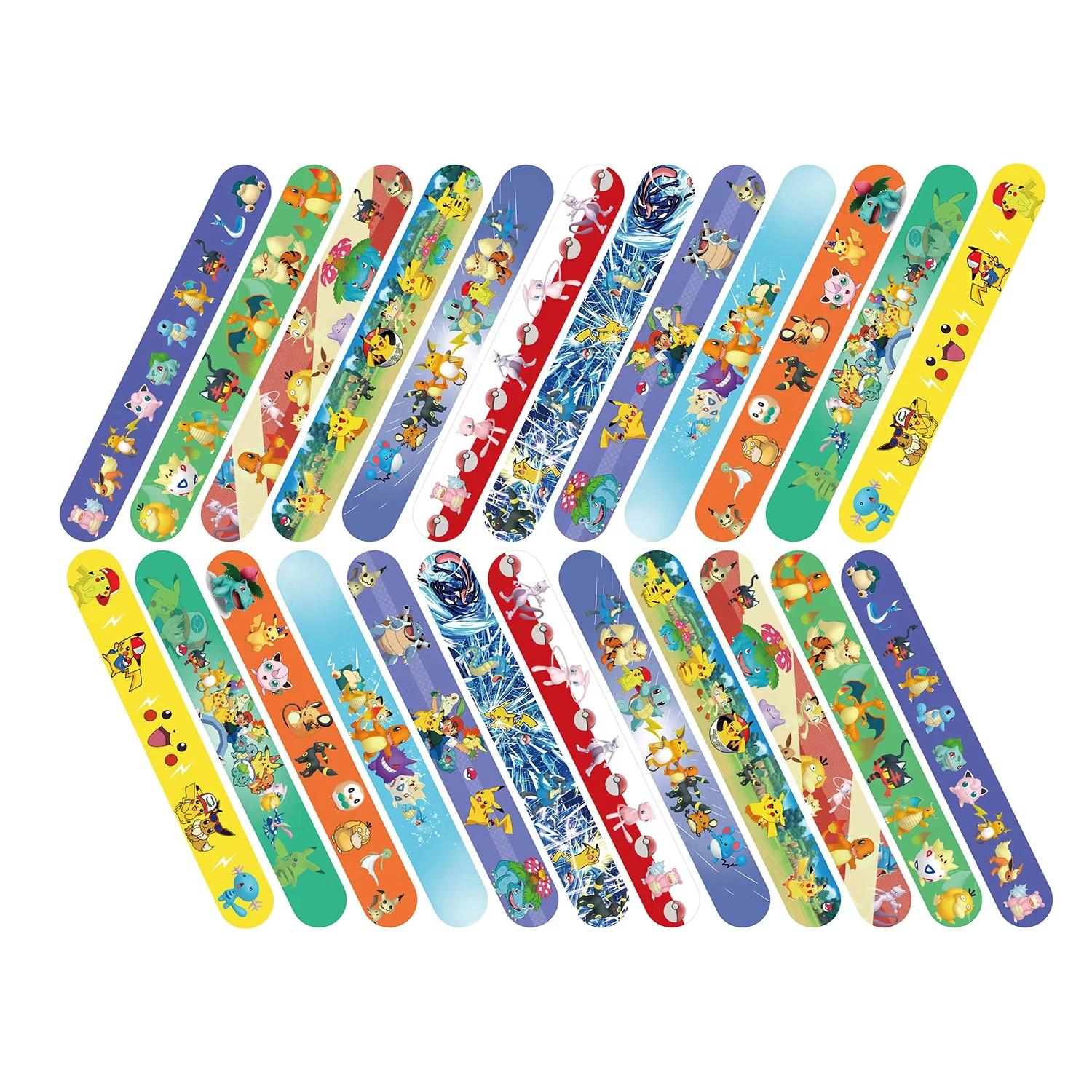 12/24/36pcs Pokemon Pikachu Birthday Party Favors Slap Bracelets Wristbands For Kids Christmas Gifts Party Souvenirs Decorations