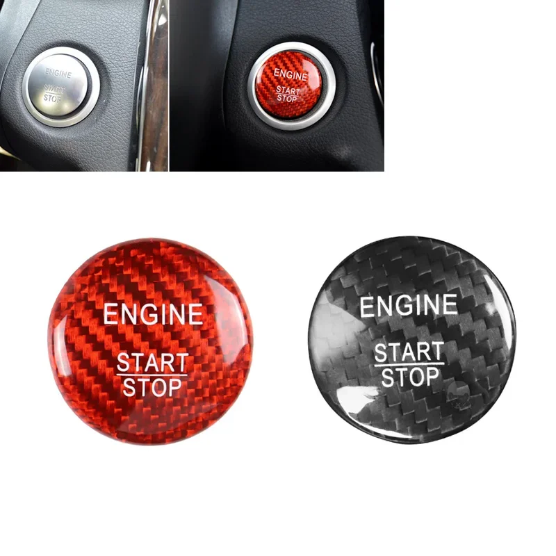 Car Engine Start Stop Button Cover Tirm Sticker For Mercedes Benz A B C W205 GLC X253 AMG E ML GLE Red/Black Carbon Fiber