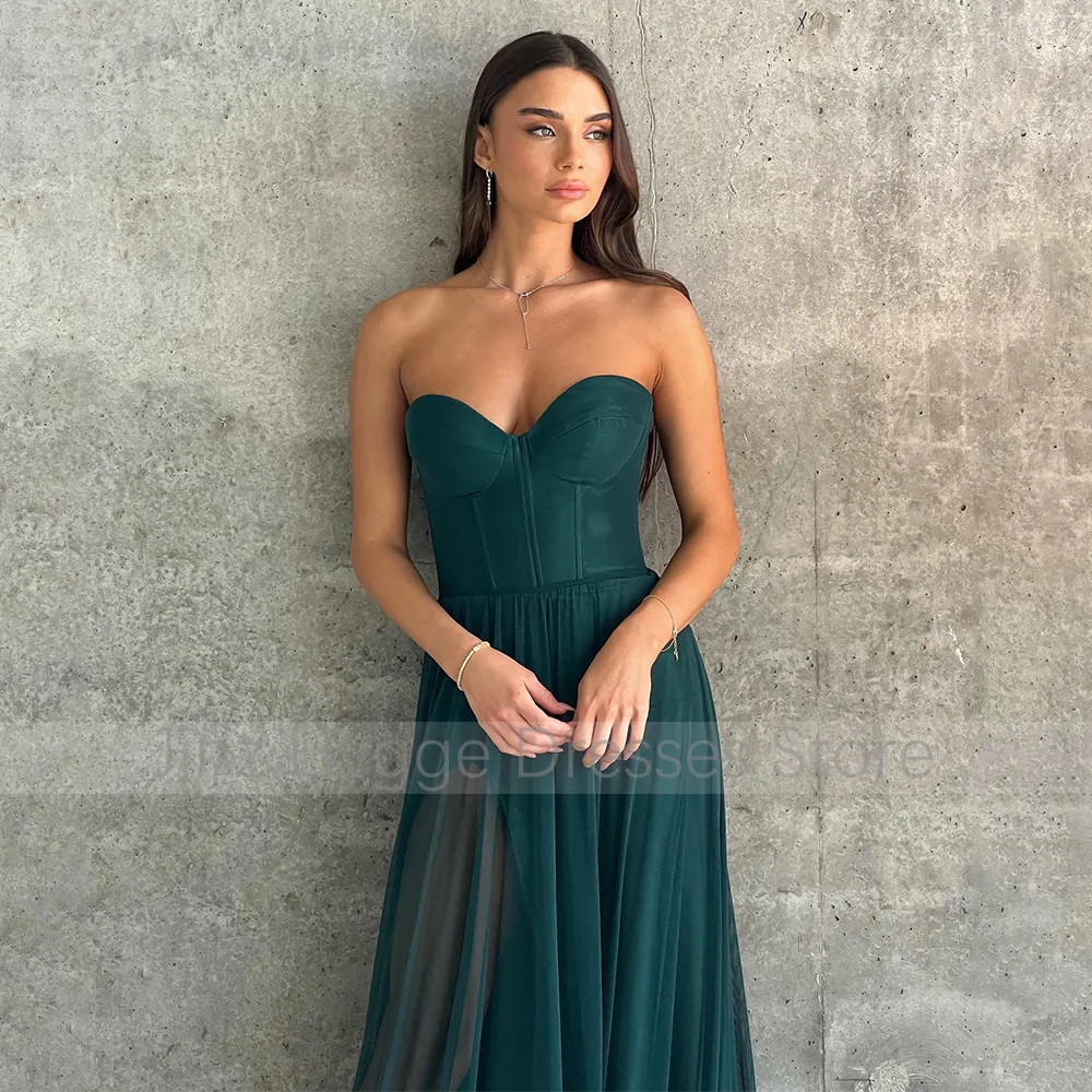 Hunter Green Formal Dresses for Women 2024 Sweetheart Column Evening Gowns Long Spandex Tulle Sleeveless Simple Prom Dress 2024