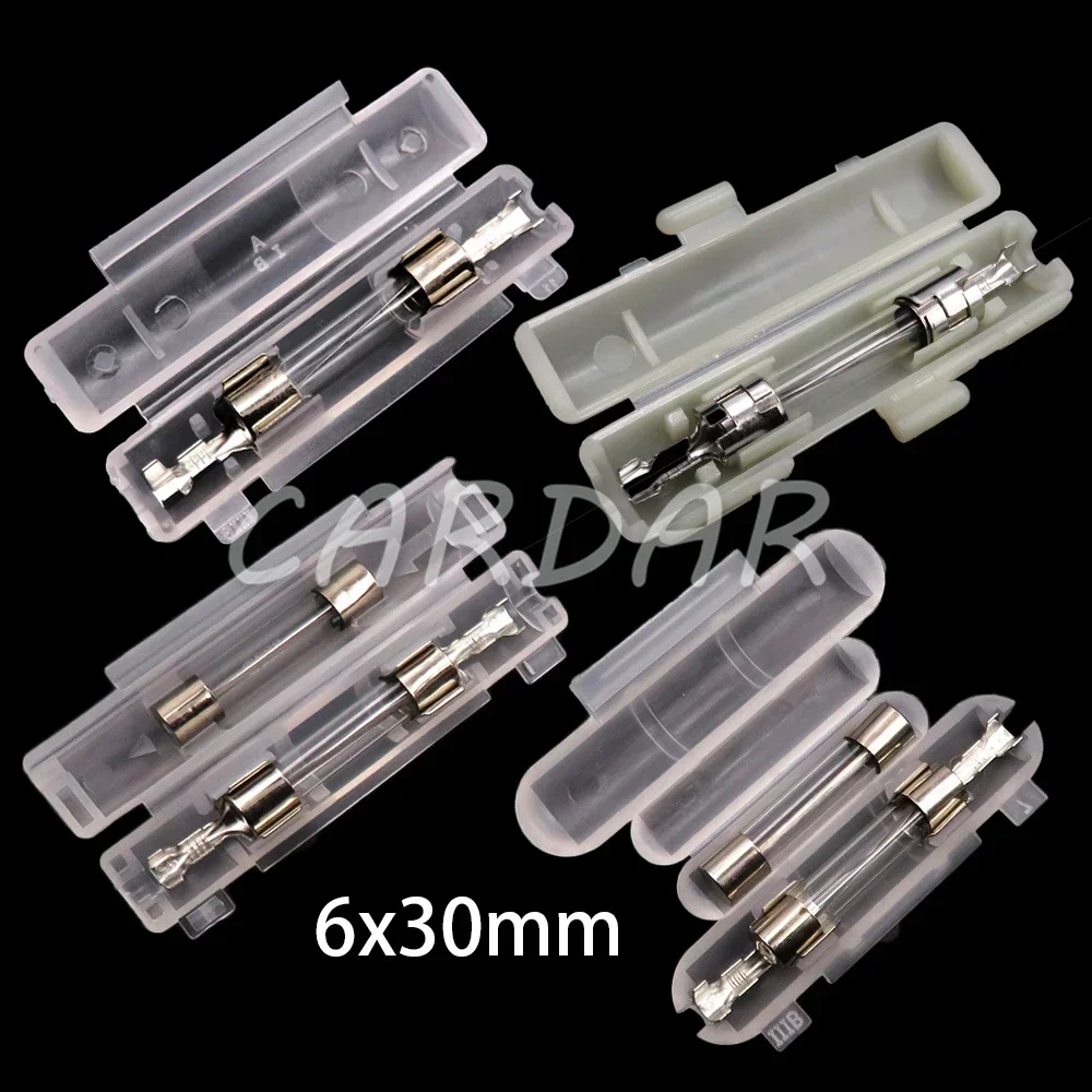 1 Set AC Assembly 6x30mm 6*30mm White Double Glass Tube Fuse Holder Flip Type Fuses Box Fuse Socket With Terminal