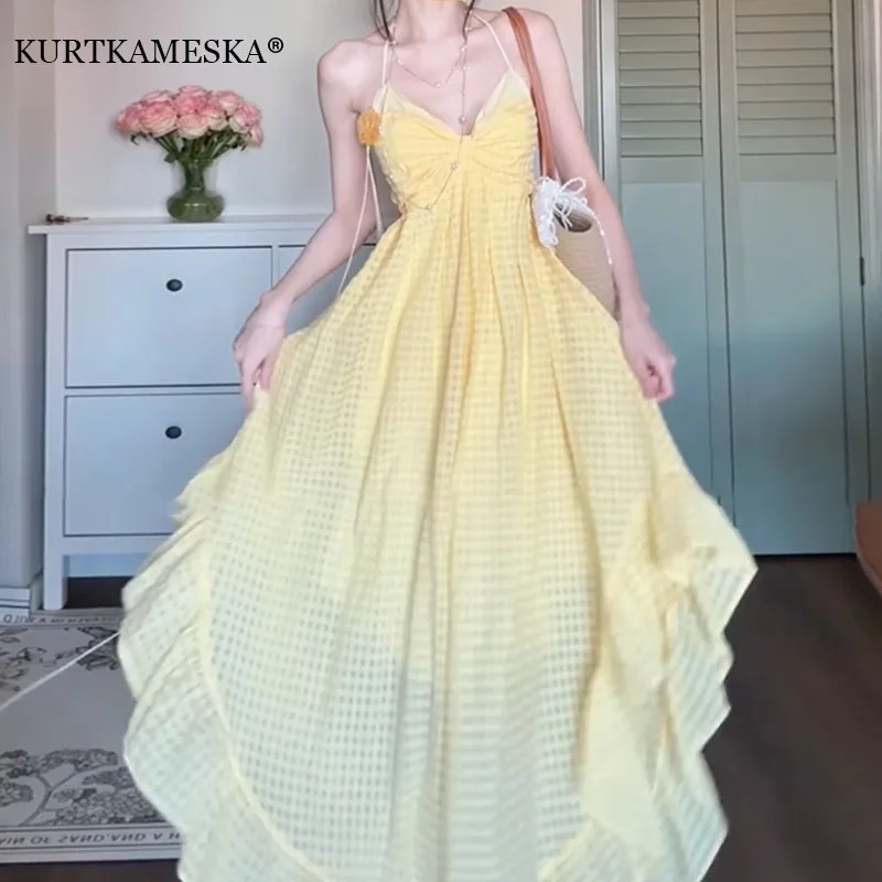 

Элегантное желтое шифоновое платье с лямкой на шее, сексуальное вечернее платье с открытой спиной для гостей, женское платье, свадебные платья для женщин, длинное платье невесты