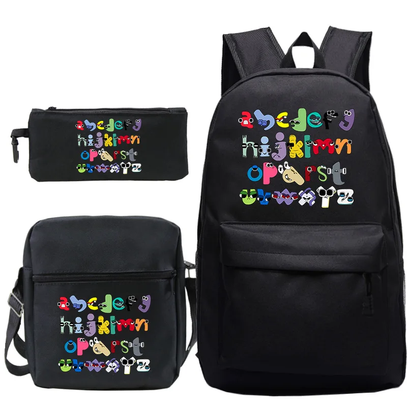 Alphabet Lore Print Backpack 3 Pcs/Set Boys Girls School Bags Cartoon Anime Bookbag Children Backpack Travel Bag Laptop Mochila