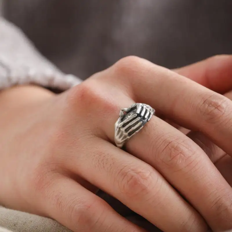 Retro Persönlichkeitsring mit Augen- und Handmotiv für Männer und Frauen, Gothic Offener Ring, Schmuckzubehör, Geschenk – Detail 3