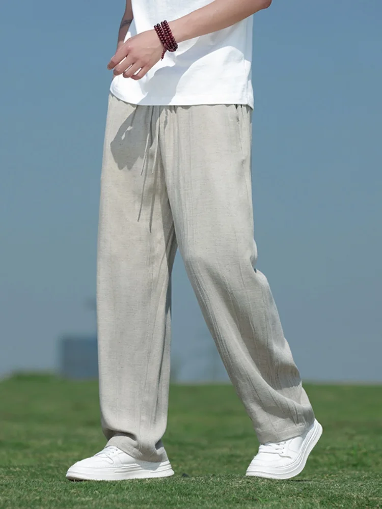 

Мужские летние повседневные брюки Qui Dry: прямые, свободные, из льна, с эффектом драпировки, широкие штанины, сатиновая поверхность, прямой крой