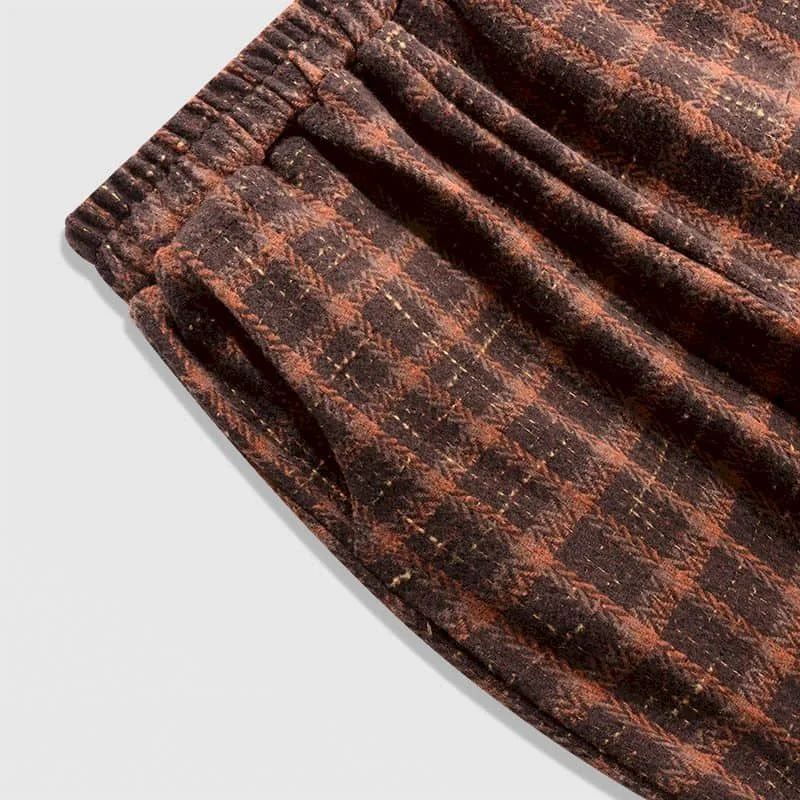 Lantern Pants Women Woolen Fabric Plaid Design Casual Loose Korean Style Elastic Waisted Trousers Women Clothing Harem Pants