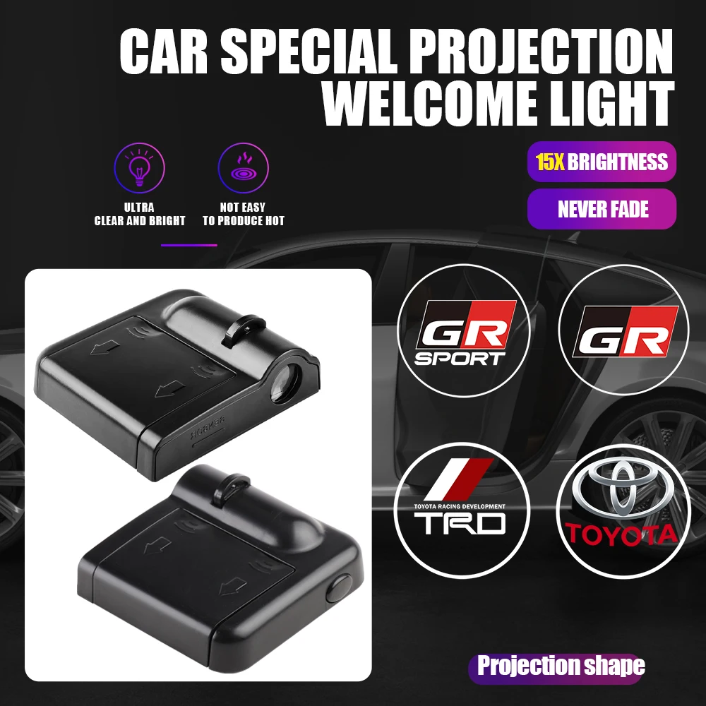 

2 шт. приветственные огни двери автомобиля, лазерный проектор, беспроводная HD лампа для Toyota GR Prado Aqua Hilux Rav4 Camry Prius TRD Venza