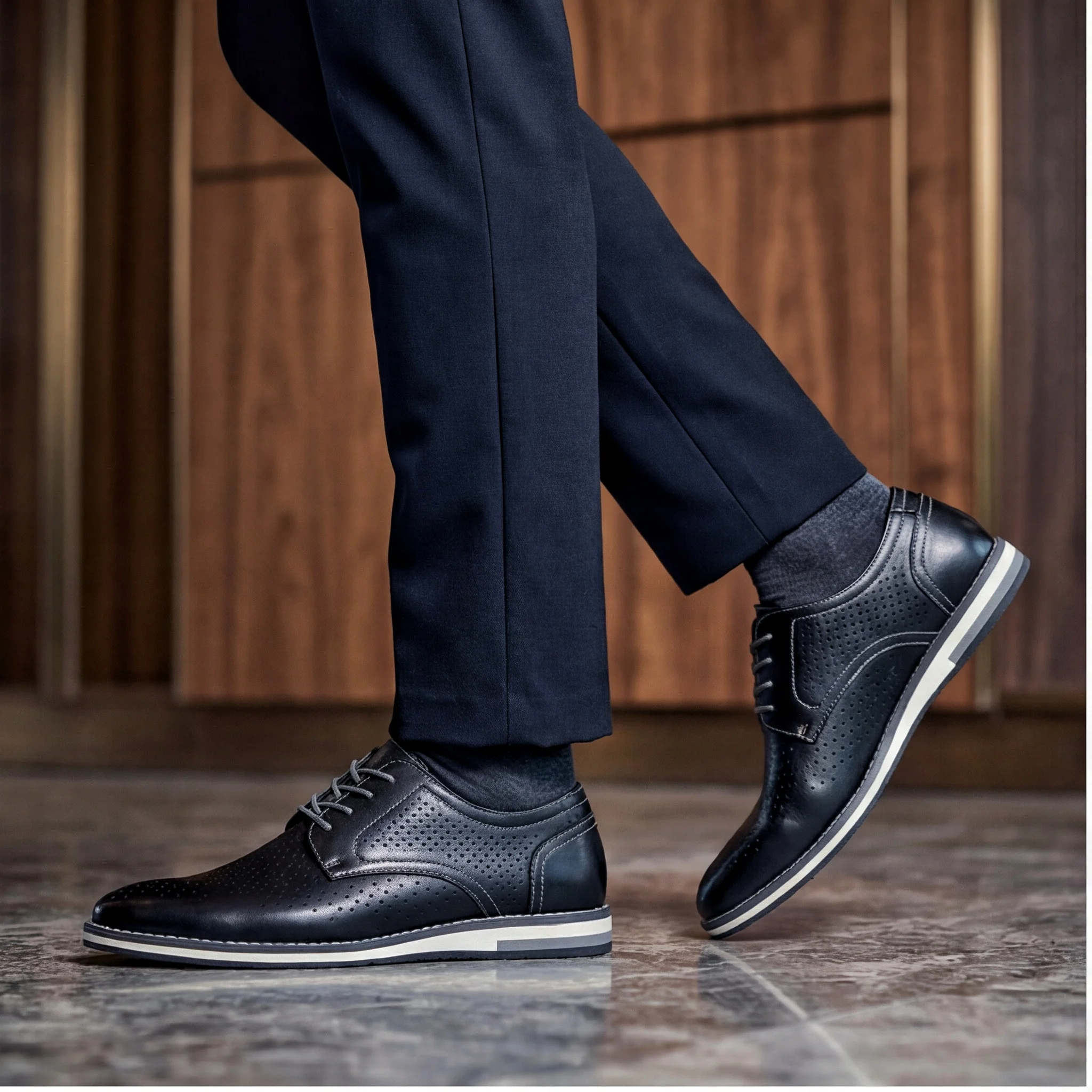 Braune atmungsaktive Herren-Freizeitschuhe, flache Schuhe mit Lochmuster, Herren-Sommerschuhe – Detail 8