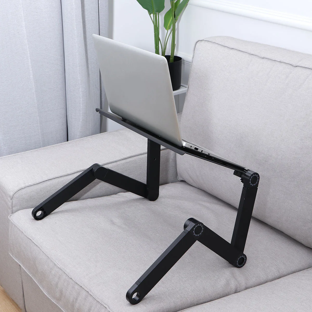 

Foldable Bed Table Laptop Holder Black Portable Multifunctional Breakfast Desk Aluminium Alloy Compact Design for Home