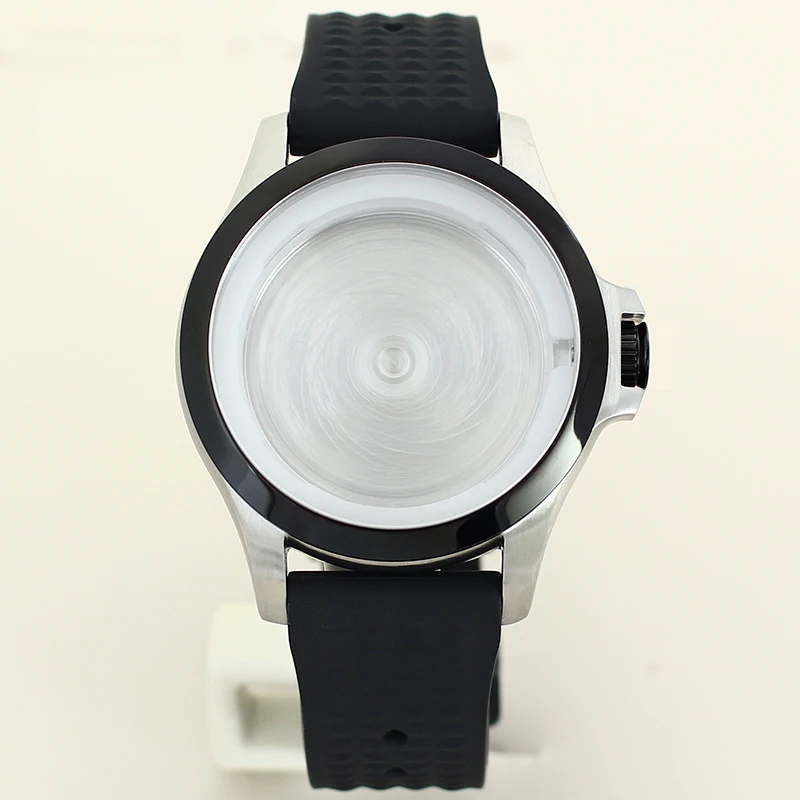 

41mm Men Watch Case Rubber Watchband Parts Sapphire Crystal Glass For Seiko NH35 NH36 Movement 34mm-34.2mm Dial Water Resistance