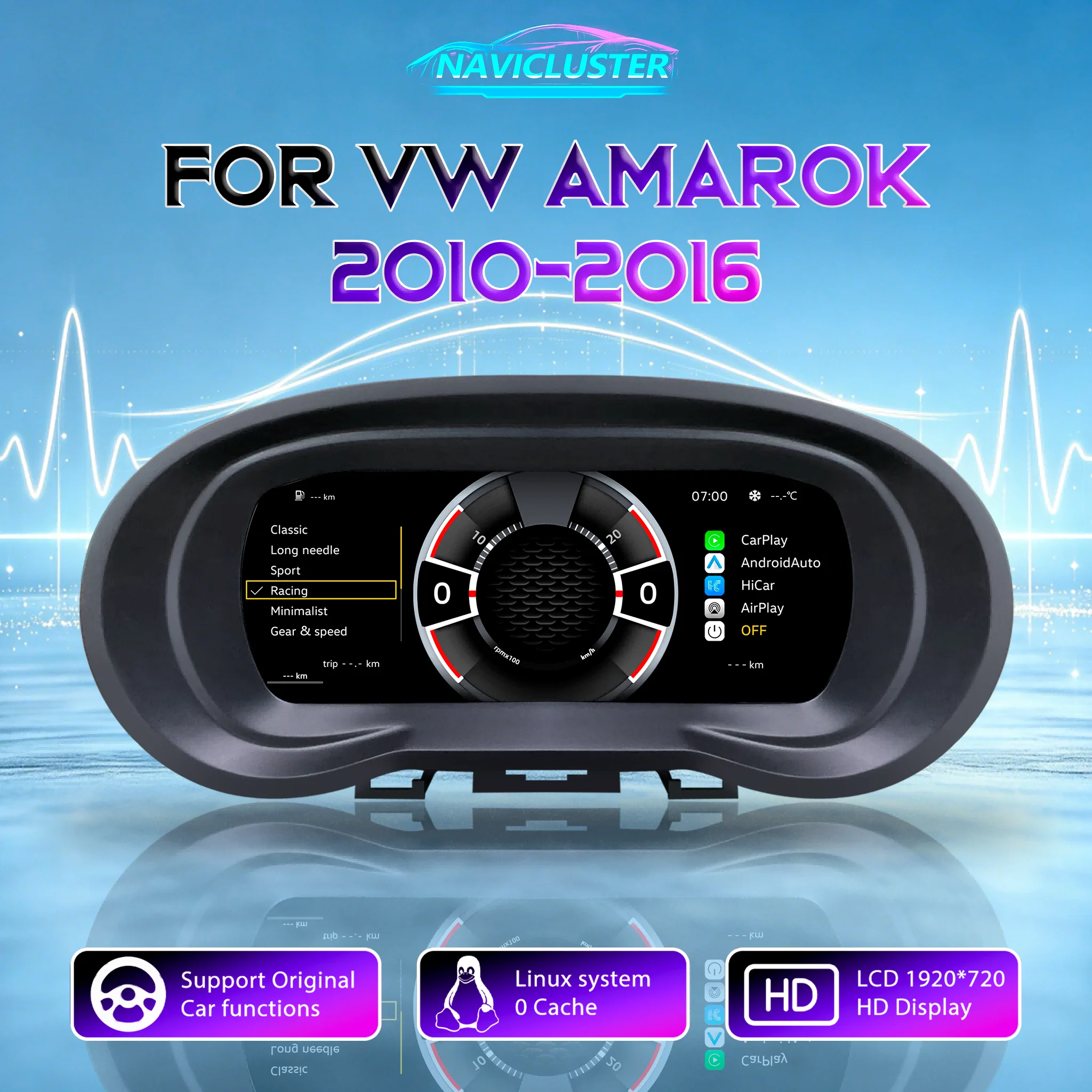 1920*720 8,9'' HD Digitaler Tachometer-Dash-Cluster für VW Volkswagen Amarok 2010 11 2 3 4 5 6 Jahrgänge Virtuelles Instrumenten-Panel Cockpit
