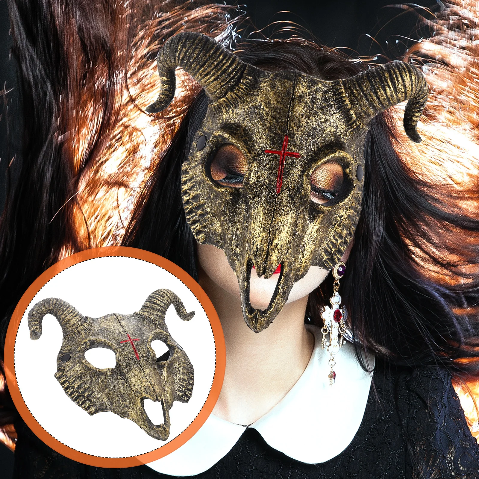 

Halloween Skull Face Decorative PU Goat Mask Cosplay Party Performance Funny Animal Costume Prop Goat Mask Photo Prop