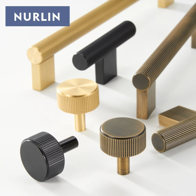 Nurlin – nouveaux boutons d'armoire linéaires en laiton massif, longs barres en T, poignées de tiroir de garde-robe, barres de placard, pieds carrés