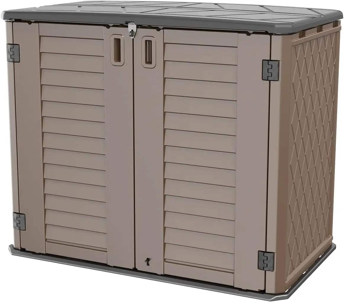 Horizontal Resin Storage Shed, 34 Horizontal Cu.ft Outdoor Storage Cabinet Waterproof for Garden/Backyard/Home/Pool, Lockable(34