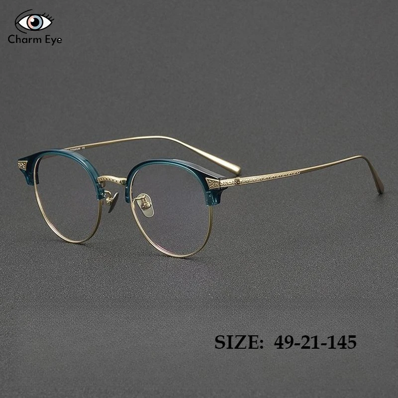 

2025 Handmade Gilded Carved Pure Titanium Eyeglass Frames Fashion Oval Small Frame Retro Men Women Myopia Prescription Glasses