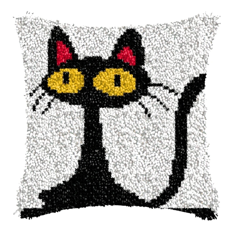 Black Cat Cushion Smyrna Button Package Latch Hook Throw Pillow Embroidery Pillow Foamiran For Needlework Pillow Embroidery Set view 2