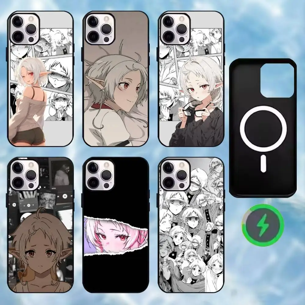 حافظة هاتف Mushoku Tensei Sylphiette لهاتف iPhone17,16,15,14,13,12,11 Max غطاء حماية للشحن اللاسلكي باللون الأسود