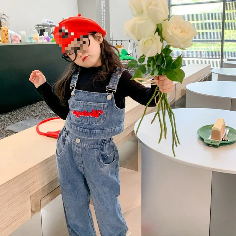 Girls' Set Towel Embroidered Denim Vest and Long Pants25Spring and Autumn New Fashion Foreign Trade Children's Clothing Wholesal