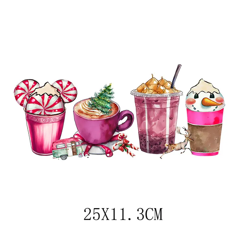 25x11.3cm Cute Christmas Iron On Patch For DIY Heat Transfer Clothes T-Shirt Thermal Stickers Decoration Printed