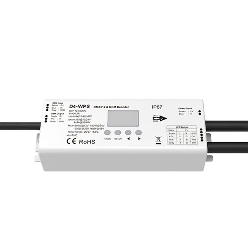 BTLIFE-DA4-WPS DMX512/RDM Decoder 12V-48V DC 4CH DALI Dimmer DT8 DT6/PWM Dimming For Single Color/CCT/RGB/RGBW LED Tape
