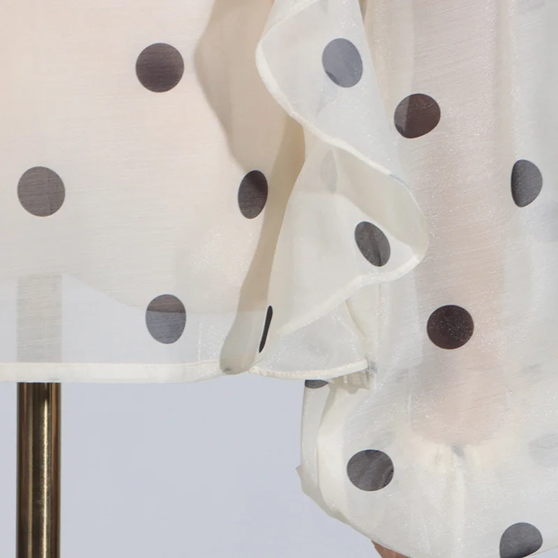 Ensemble élégant de 2 pièces pour femmes, col écharpe à pois, hauts Design à volants + jupes trapèze taille haute, vêtements à la mode, 2025