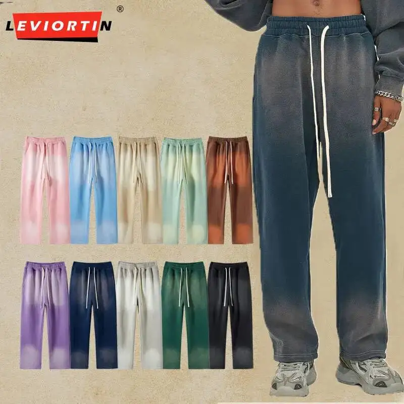 Heavyweight Pray Dyeing Thick Fleece Sport Pants for Men Hip Hop Washed Drawstring Waist Comfortable Sweatpant Track Pant Unisex