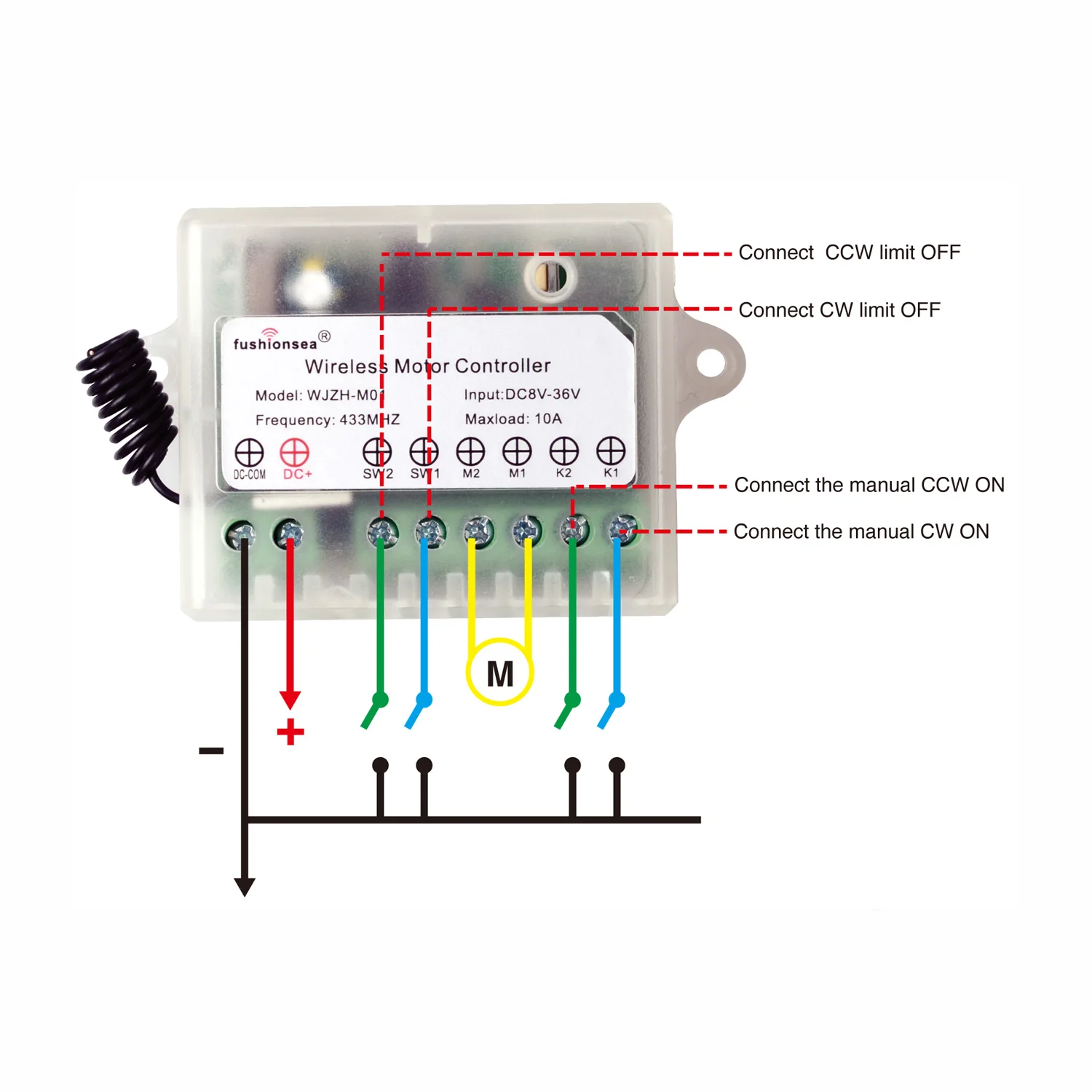 200M 433Mhz 12-36 V DC Motor Remote Control Switch For Retractable Door Curtain Electric Push Rod Linear Actuator