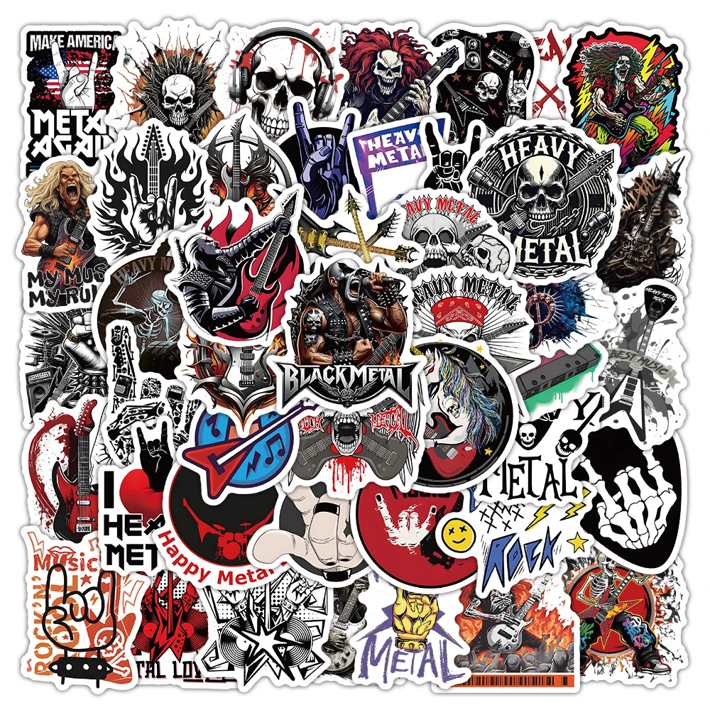 10/30/54pcs Rock Heavy Metal Music Stickers Waterproof Graffiti DIY Skateboard Phone Guitar Cool Gothic Style Skull Decals Pack