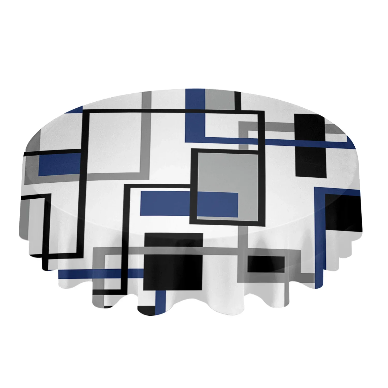 Nordic Retro Medieval Geometric Abstract Blue Round Tablecloth Waterproof Table Cover Home Kitchen Table Cloth Table Decoration image 2