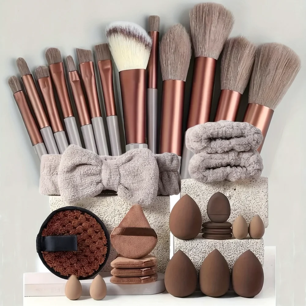 Professional Makeup Brush Set Synthetic Bristles Cosmetic Tool Kit With Facial Puff Portable Foundation Eyeshadow Beauty Set