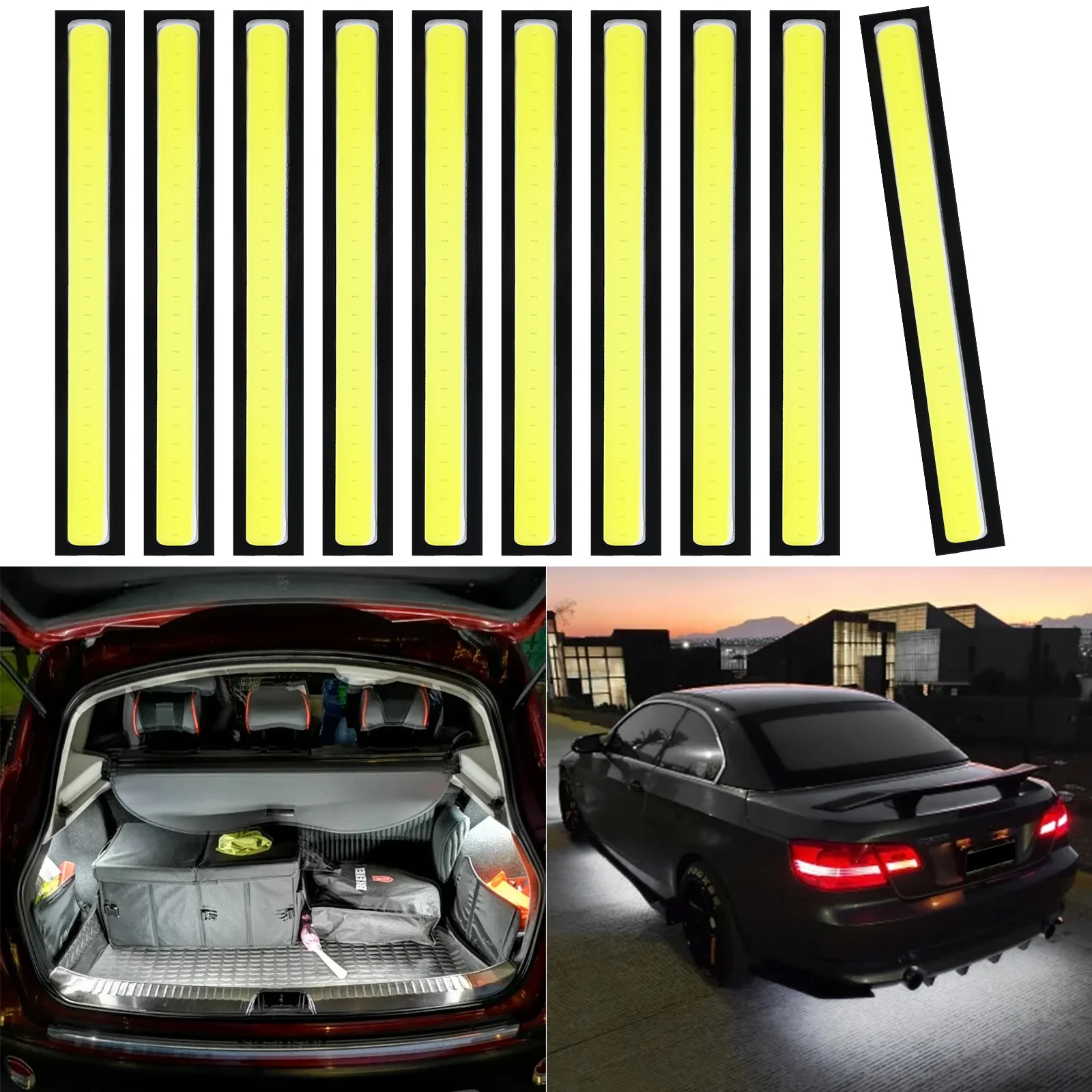 10Pcs LED Footwell Light Trunk Glove Box Light Interior Daytime Running Light DRL Flexible COB Strip LED Bulb White 12V Car Part