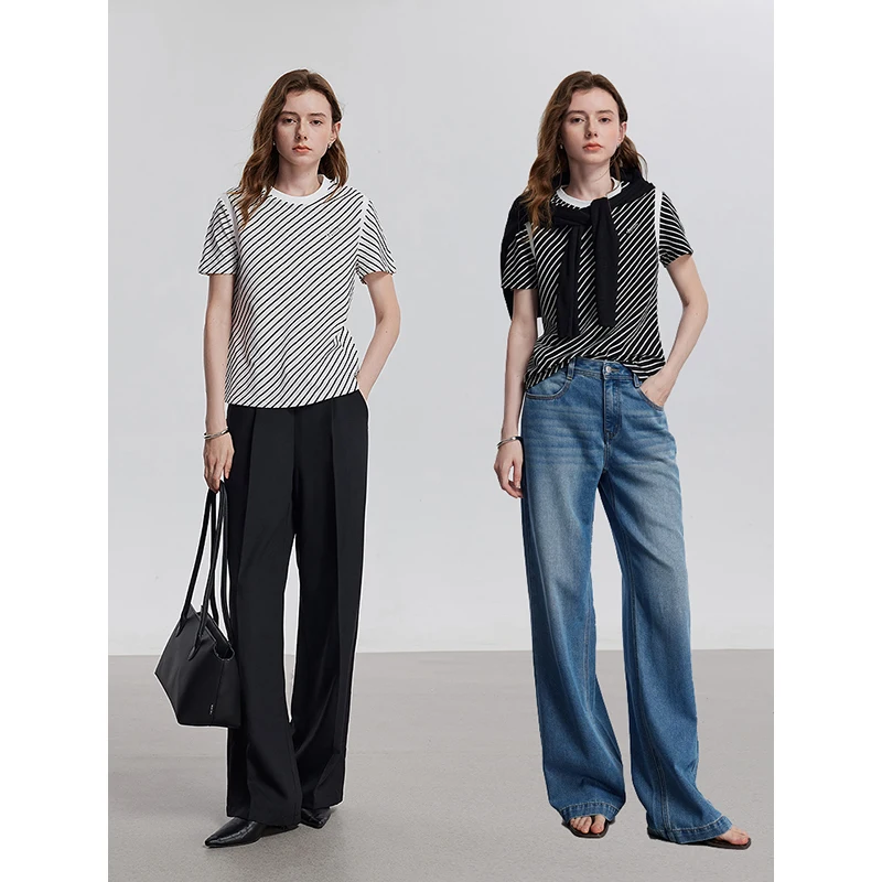 TOYOUTH femmes manches courtes rayé t-shirt 2025 printemps nouveaux hauts 8521021