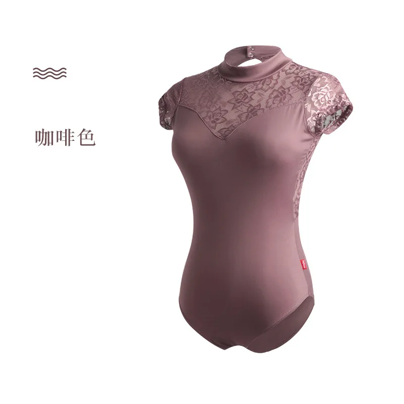 Justaucorps de Ballet pour femmes, body de gymnastique, Costume de danse pour adultes, épissure de dentelle, vêtements de danse, col haut