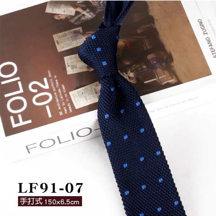 6,5 cm britischer Stil, lässige Herren-Krawatten mit Punkten, gestrickt, formelle Business-Krawatten, einfarbig, marineblau, Retro-Krawatten, handgefertigte Smoking-Krawatten – Detail 12