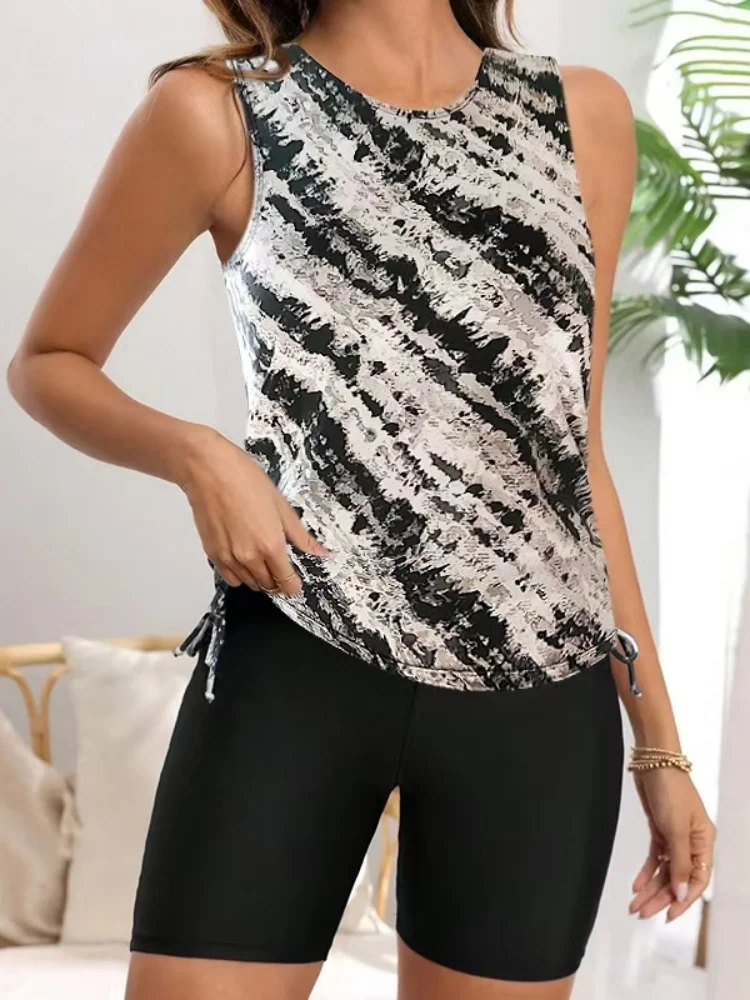 Two Piece Swimsuit Women 2026 New Solid Print Sling Tankini Sexy Swimwear Summer Boxer Shorts Beachwear Bathing Suit For Female