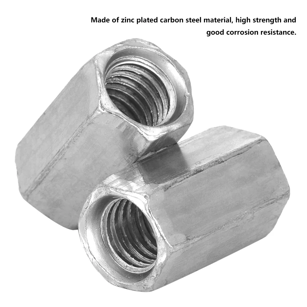탄소강 육각 너트 M8 아연 도금 긴 막대 소켓 너트 DIY 프로젝트/고정 액세서리에 적합한 고강도 스레드 스페이서