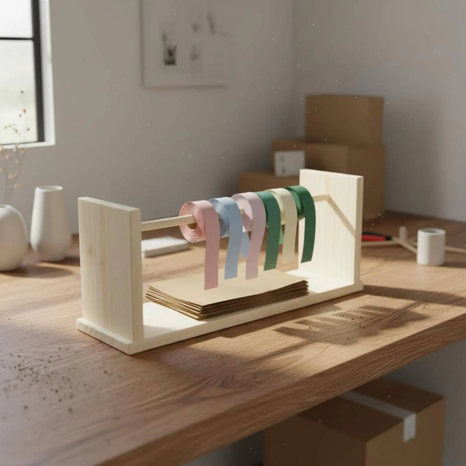 

Wooden Ribbon Rack Sturdy and Hard-Wearing Yarn Spool Holder Sturdy Wood Spool Organizer Screw-No-Screw Assembly for Florists