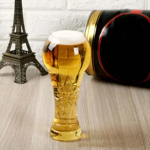 Trophy Shaped Beer Glass Collectors Item Soccer Themed Sports Cup Drinking Cups Football Gift for Men Dad Fathers Day & Game Day