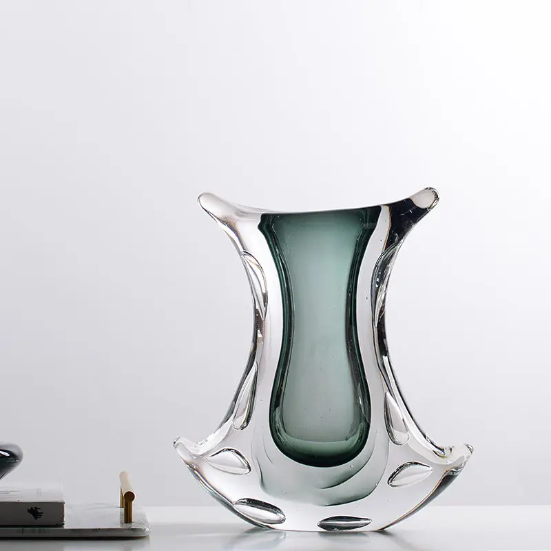 New light luxury high-end wabi sandy wind high-end glazed vase, transparent glass art flower ware