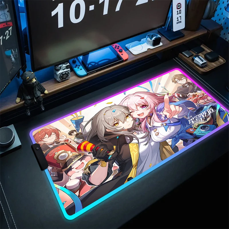 

Honkai Star Rail Mousepad RGB Mouse Pad LED Large Gaming Mouse Mat Gamer HD Print Accessories Game Carpet Anime Rubber Desk Mat