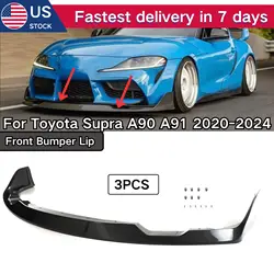 For Toyota Supra A90 A91 2020-2024 Front Bumper Lip 3PCS Cars Accessories Spoiler Splitter Glossy Black Carbon Fiber Print