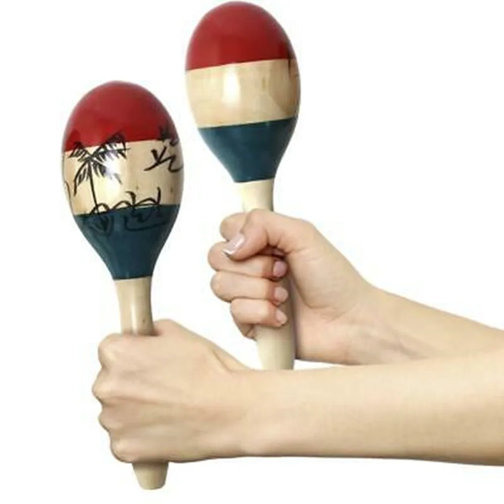 1 Pair Adult Wood Maracas Colourful Wooden Tropical Party Percussion Shakers High Quality Ethnic Hand Percussion Instrument