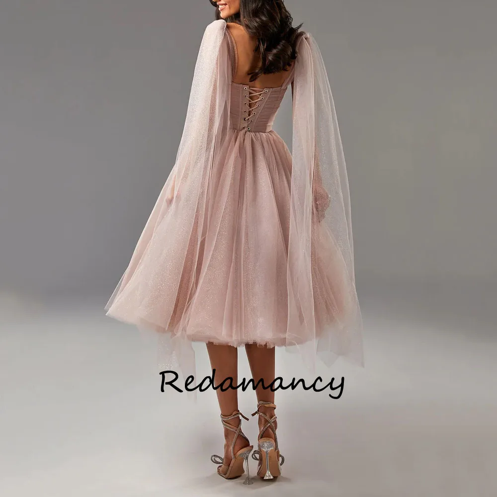 Redamancy Pink Sweetheart Tulle A-LINE Homecoming Dresses 2024 Backless Slim Tea-Length vestidos de novia Party Dress