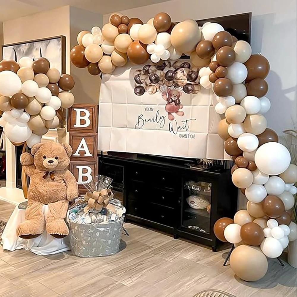 Brown Balloons Arch Kit Retro Khaki Cocoa White Sand Skin Gold Balloon Garland Jungle Safari Theme Kid Birthday Party Decpration