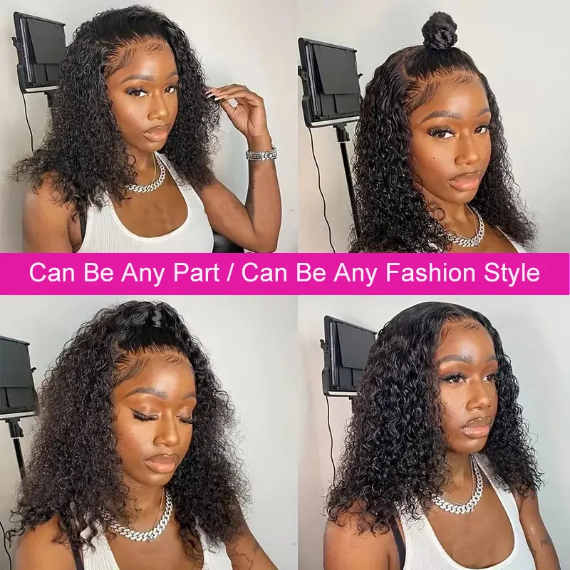 Brazilian Curly Short Bob 13x4 HD Lace Frontal Human Hair Deep Wave 4x4 Transparent Lace Front Wigs 200% Closure Wig For Women